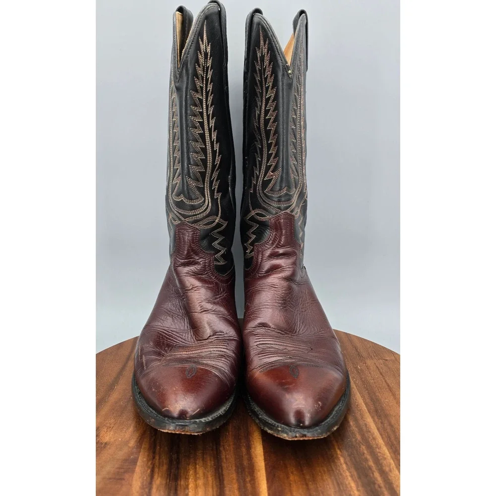 Vintage Acme Boots Mens 13 D Black Cherry Leather Circle A Western Cowboy